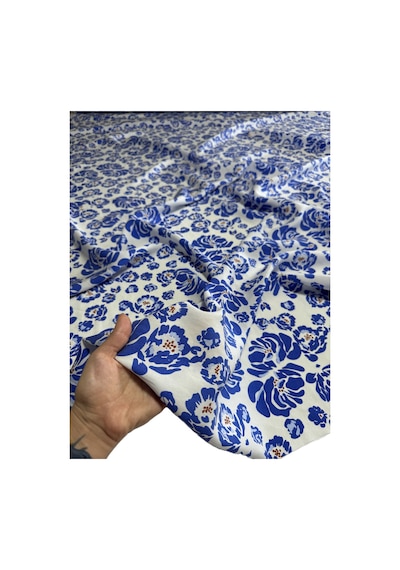 Desenli Modal Kumaş Yumuşak Dökümlü Yazlık Elbiselik 150cm En 8000 -3 Mavi