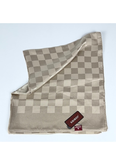 Kroren Krep Jakarlı Dama Desen Şal - 70 X 190 - 7379 Vizon
