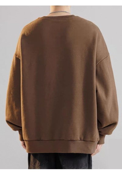 Erkek Believe Baskılı Oversize Bisiklet Yaka Sweatshirt Kahverengi