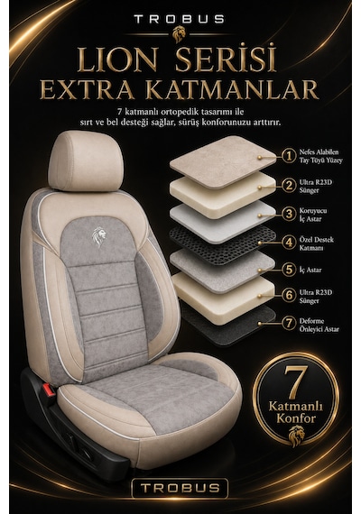 Renault R9 Broadway 1990-2000 Uyumlu Lion Serisi Tay Tüyü Bej Premium Koltuk Kılıfı