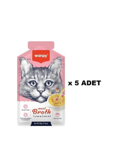 Kediler Için Karidesli Ton Balığı Eti Çorbası 50 Gr X 5 Adet