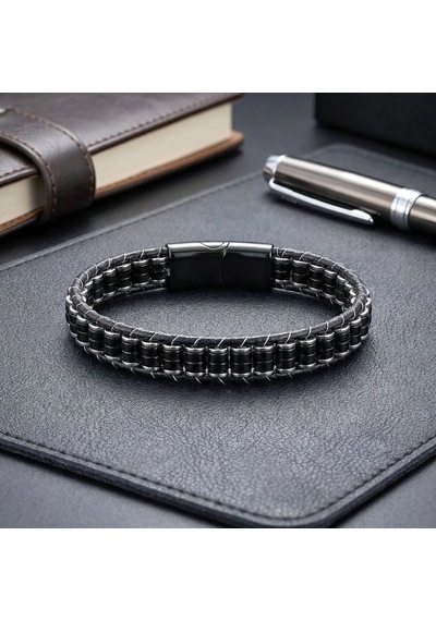 Moncuk Design Oniks & Hematit Çelik Örgülü Deri Bileklik 33512b22d2 Çok Renkli