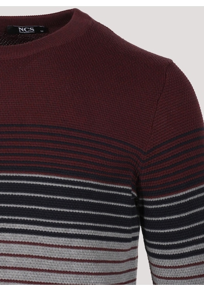 Erkek Triko Bordo Bisiklet Yaka Desenli Slim Fit Pamuklu Kazak Ncs Jeans 3735-bordo Bordo
