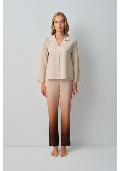 Suwen Mocha Gömlek Yaka Pijama Takımı Wsh1051012991 Kahverengi