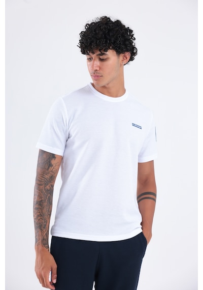 Rowinger Waffle Örgü Dokulu Göğüs Logolu Kolda Mini Cep Detaylı Bisiklet Yaka Erkek Spor T-shirt Beyaz