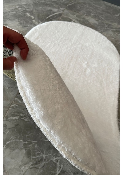Tropikal Home Post Peluş Yumuşak Oval Halı Tüylü Halı Kaymaz Taban Konforlu Dekoratif Yıkanabilir Beyaz