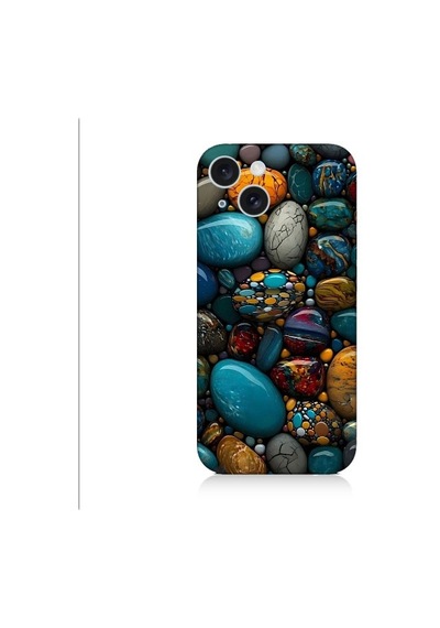 Apple Uyumlu iPhone 15 Renkli Doğal Taşlar Desenli Silikon Kılıf