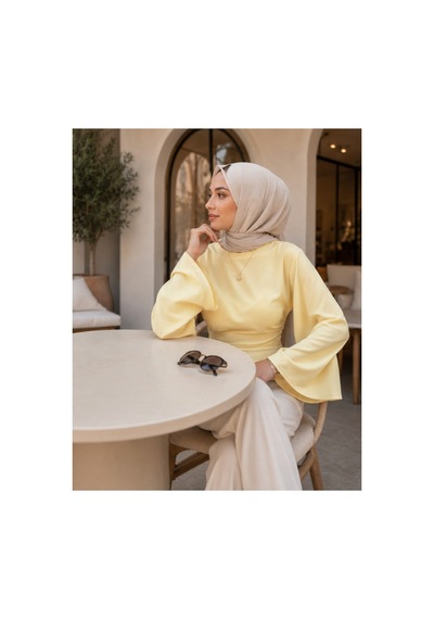 Unika Boutique Kadın Geniş Kol Belden Oturtmalı Bluz Sarı