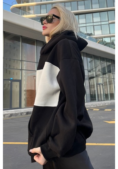 Siyah Renk Bloklu Şardonlu Sweatshirt Mg1544