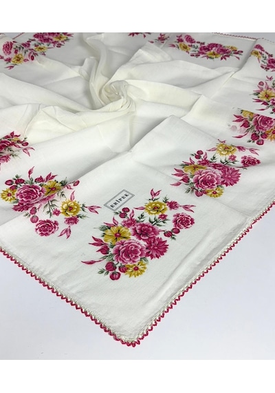 Eripek Oyalı Pamuk Yazma 6593 Krem-Pembe