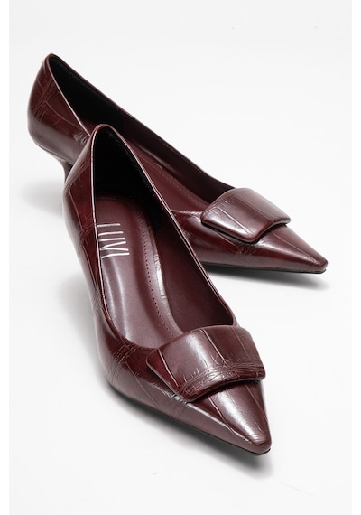 Luvishoes Luvi Shoes Marcıa Bordo Baskı Tokalı Kadın Topuklu Ayakkabı Bordo
