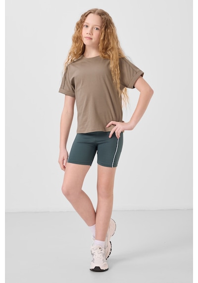 Koyu Bej Pamuklu O Yaka Oversize Fit Basic Kız Çocuk T-shirt - 75182 Koyu Bej