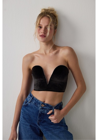 Penti Siyah Deep V Velvet Büstiyer