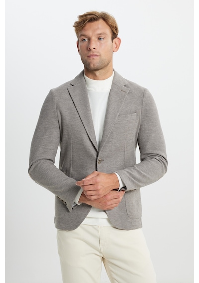 Erkek Acı Kahverengi Slim Fit Dar Kesim Mono Yaka Armürlü Torba Cepli Ceket Acı Kahverengi
