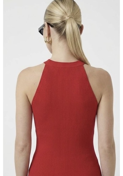 Neden Tekstil Kadın Taşlı Fitilli Halter Yaka Crop Bluz - Kırmızı