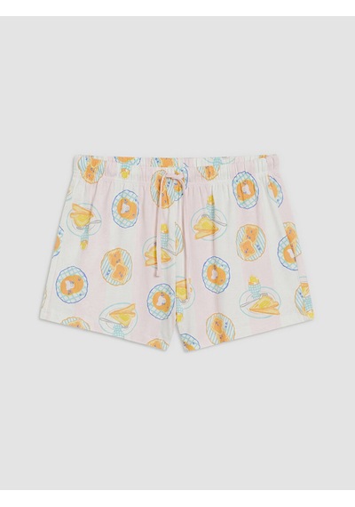 Lcw Dream Ekru Baskılı Kadın Şortlu Pijama Takımı