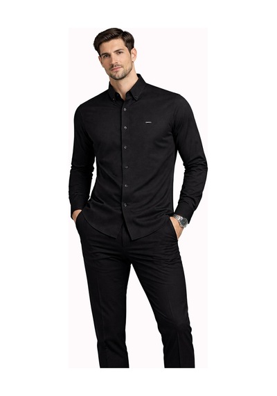 Classics Men Cafes Uzun Kol Slim Fit Erkek Oxford Gömlek - 7577 Siyah