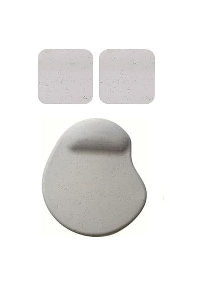 Oval Gri Kum Desen Bilek Destekli Mouse Pad + 2 Adet Kupa Fincan Bardak Altlığı Altlık Set