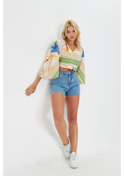 Kutaf Yeşil Bohem Crop Bluz Yeşil