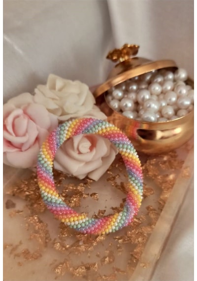 Pastel Tasarım El Yapımi Bileklik Bohem Tarz Pastel Tek Ebat Gold