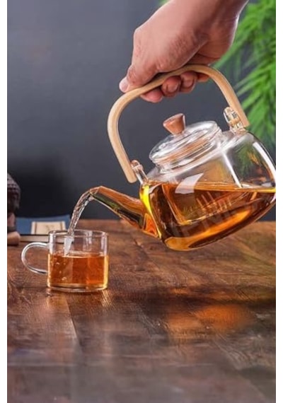 Ayrex Ahşap Saplı Cam Filtreli Demlik 1000 Ml - Isıya Dayanıklı Cam Bitki Çayı Demlik Diğer