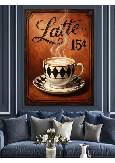 Latte 15 Cent Tabela Dekoratif Kanvas - Mdf Ahşap Tablo