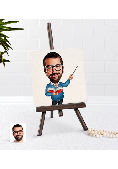 Kişiye Özel Erkek Öğretmen Karikatürlü Şovaleli Doğal Taş-4