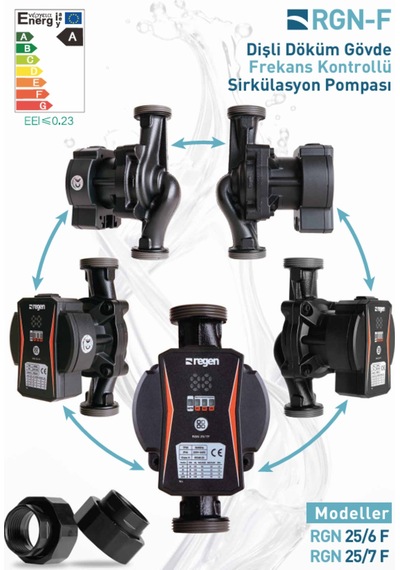 Regen Rgn 25/7 F 45 Watt Frekans Konvertörlü Sirkülasyon Pompası 1 1/2" - 1" 3 M3 Debi - 6 Mss Basınç