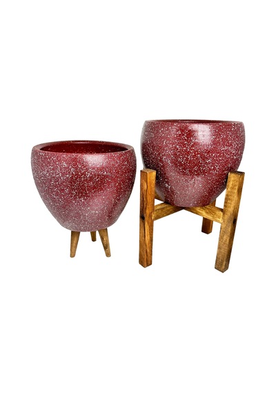 Bitki Tasarımı Ev Dekorasyon Bordo Granit Toprak Saksı Saksılık Salon Çiçeklik İkili Set 3 Ayaklı- 4 Ayaklı- 15 CM