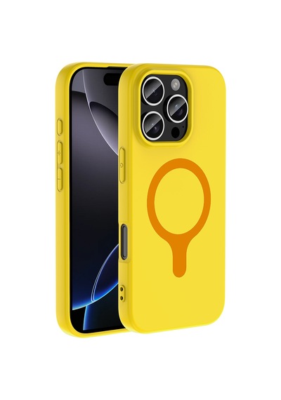 Maks Technology iPhone Uyumlu 16 Pro Kılıf M-safe Şarj Özellikli Mkst Aris Silikon Kapak - Sarı