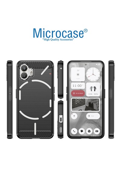 Microcase Nothing Phone 2 Brushed Carbon Fiber Silikon Kılıf - Siyah Al3332