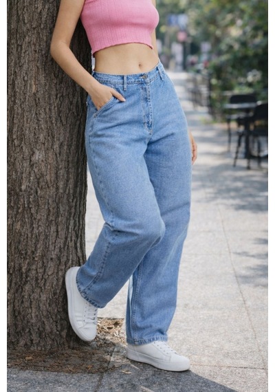 Cedy Denim Cedy Denım Yüksek Kalite Kadın Yüksek Bel Baggy Skater Jean Açık Mavi