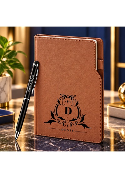 Bk Gift Kişiye Özel 374 Termo Deri Tarihli Ajanda & Siyah Touch Pen Tükenmez Kalem-8 Taba Akdnz-bitmeyencom38544 78687 Bk Gift