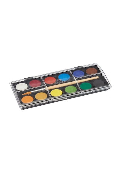 Faber-Castell Suluboya 12 Renk, Küçük Boy, Parlak ve Örtücü Renkler, Kağıt Yüzeylere Uygun, Karışabilir