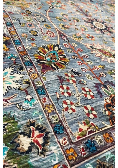 Gri Vintage Halı Etnik Desen Saçaklı Bambu Kumaş, Yıkanabilir