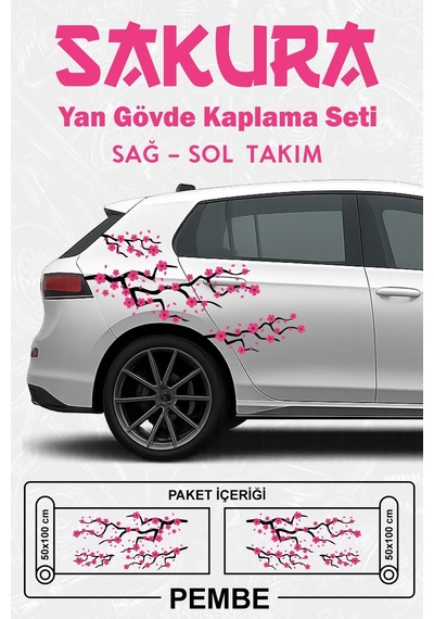 Sakura Kiraz Çiçeği - Yan Gövde Sticker Seti Kaplama Pembe - 864812509