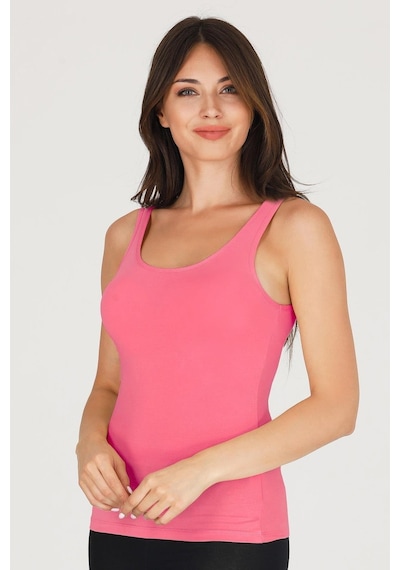 Sensu Kadın Pamuklu Likralı Kalın Askılı Atlet Koyu Pembe Koyu Pembe