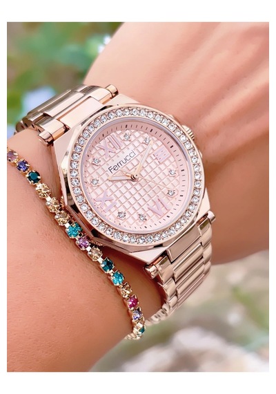 Ferrucci Fc55135 Zirkon Taşlı Kasa Çelik Özel Seri Kadın Kol Saati Rose Gold