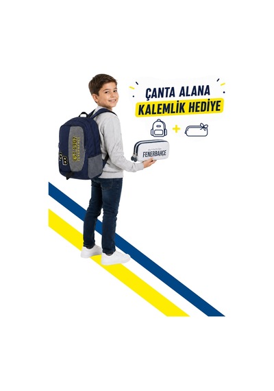 Fenerbahçe Pelüş Logolu Çanta Ve Çift Gözlü Kalemlik Hediyeli Beyaz - Lacivert