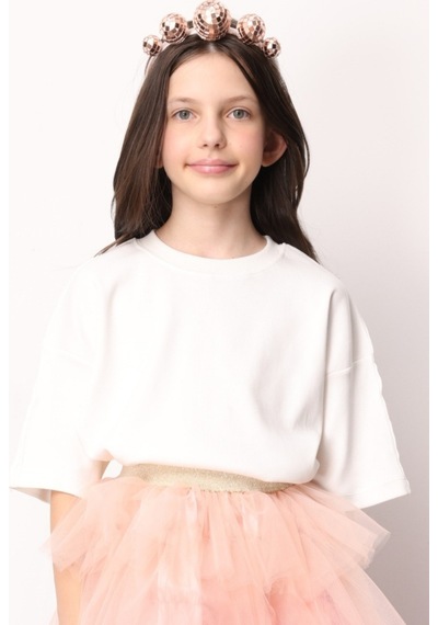 Le Mabelle Ekru Oversize Kısa Kollu Çocuk Tişört Ekru