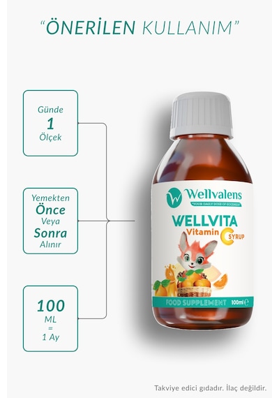 Wellvalens Wellvita Vitamin C Şurup 100 Ml - Çocuklar İçin C Vitamini Takviyesi - Portakal Aromalı Sıvı Form