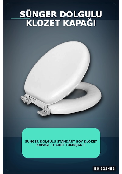 Sünger Dolgulu Standart Boy Klozet Kapağı - 1 Adet Yumuşak Puf Banyo Aksesuarı Bx-313453 Çok Renkli