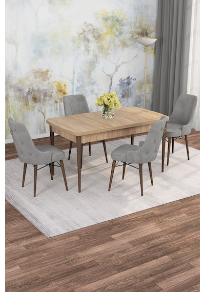 Mona Meşe 80x132 Açılabilir Mdf Masa Yemek Odası Takımı, Mutfak Takımı 4 Adet Sandalye Meşe Masa - 4 Gri - Ceviz Ayak Mona Meşe 80x132 Açılabilir Mdf Masa Yemek Odası Takımı, Mutfak Takımı 4 Adet Sandalye Meşe Masa - 4 Gri - Ceviz Ayak