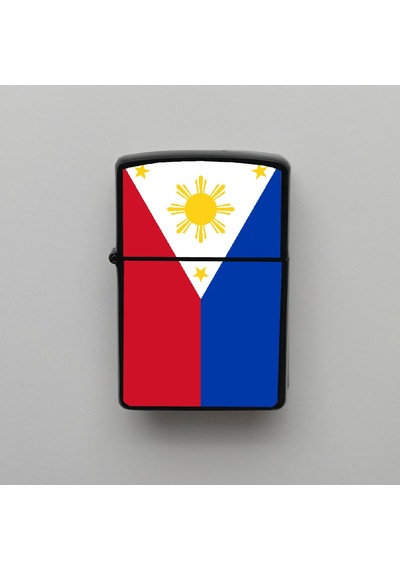 Filipinler Philippines Klasik Ülke Bayraklı - Benzinli Siyah Çakmak - Hediyelik Siyah