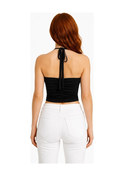 Neden Tekstil Kadın Siyah Straplez Crop Fit T-shirt