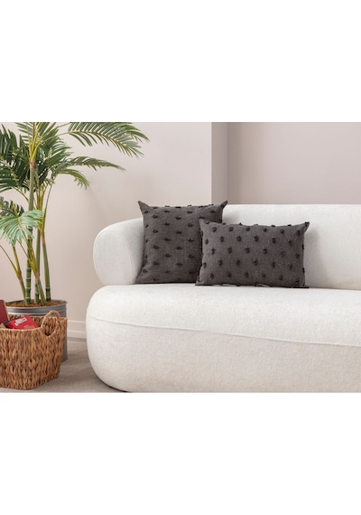 Swita Home Dekoratif Puantiye Keten Kumaşlı Kırlent Kılıfı 2'li 43x43 - 30x50 Antrasit
