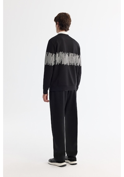 Avva Erkek Siyah Bisiklet Yaka Pamuklu Çizgili Sweatshirt B001203