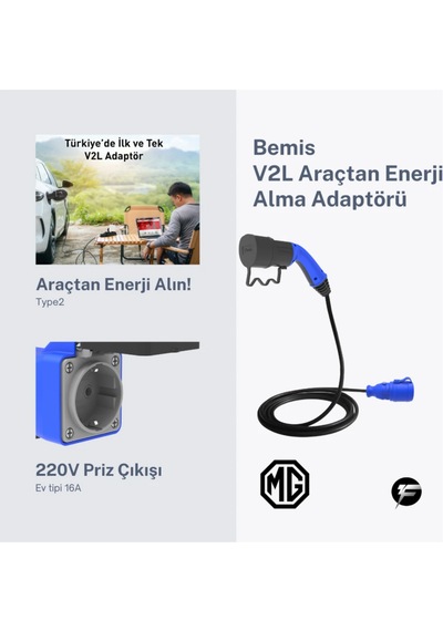 Bemis V2l Vehicle To Load Elektrikli Araç Uyumlu Tekli Priz Uzatma Adaptörü 3 Metre Mg 16a/3.5kw