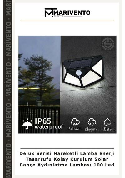 Delux Serisi Hareketli Lamba Enerji Tasarrufu Kolay Kurulum Solar Bahçe Aydınlatma Lambası 100 Led