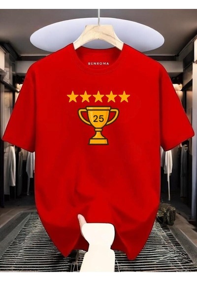 Şampiyonluk Baskılı Unisex Tişört Kirmizi